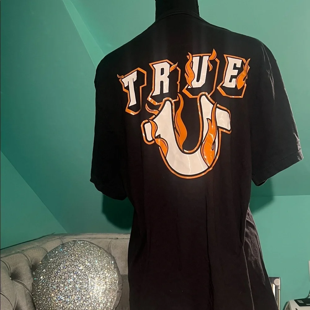 True Religion Black Tee with Orange Logo
